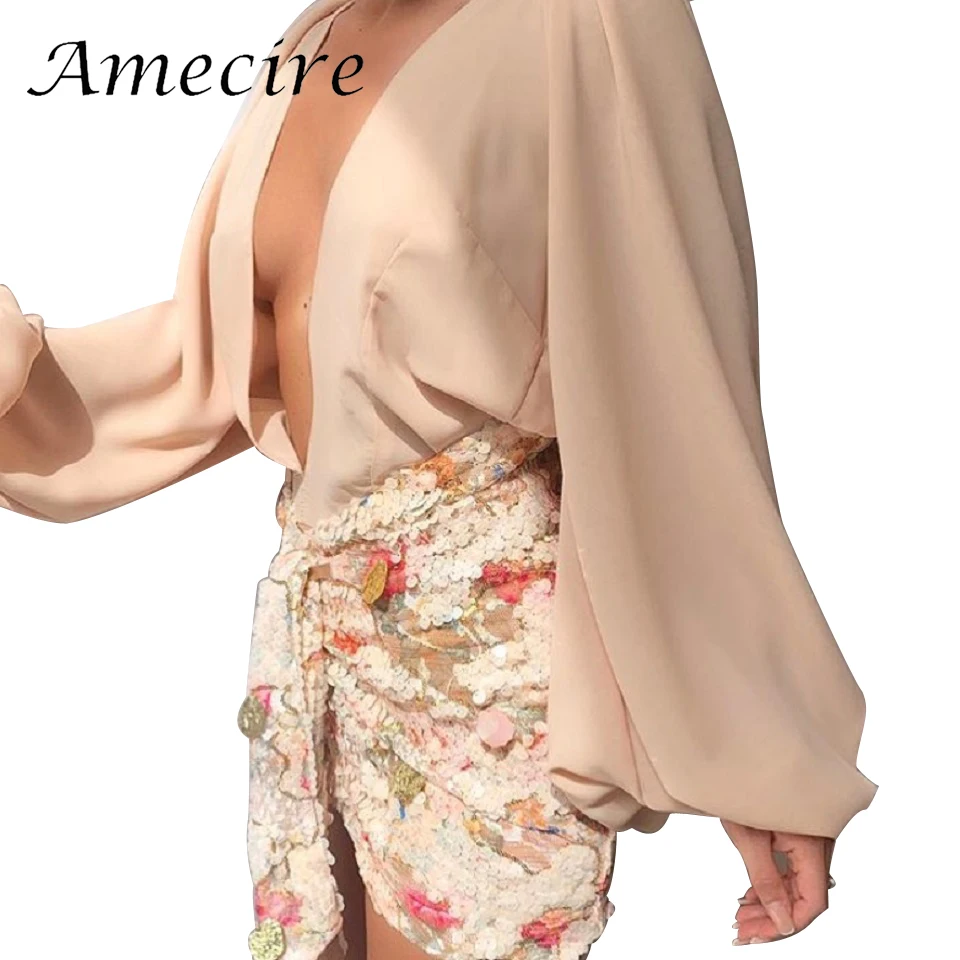 Женская Офисная мини юбка Amecire с цветочным принтом и блестками пикантные