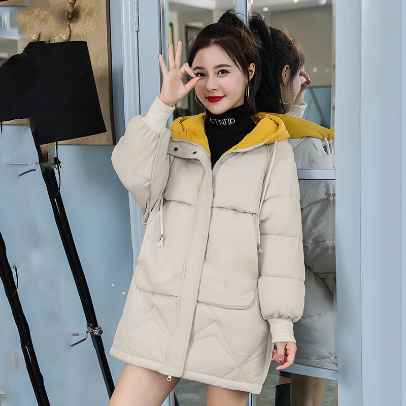 

2020 Winter Women Long Jacket With Thick Hooded Women's Parkas Big Pockets Solid Plus Size Casual Overcoat Female