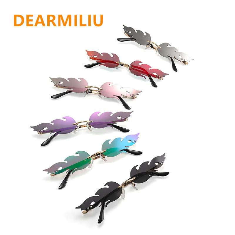 

DEARMILIU 2022 NEW Fire Flame Sunglasses Women Men Rimless Wave Sunglasses UV400 Luxury Narrow Sunglasses Cycling Accessories
