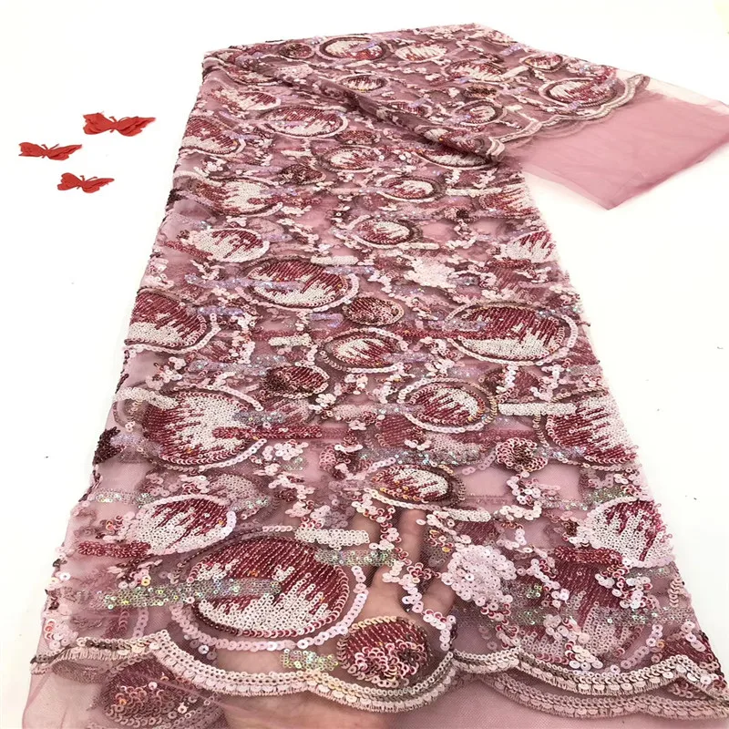 

Madison african lace fabric 2020 high quality sequins lace fabric embroidery tulle french african lace for pary dress