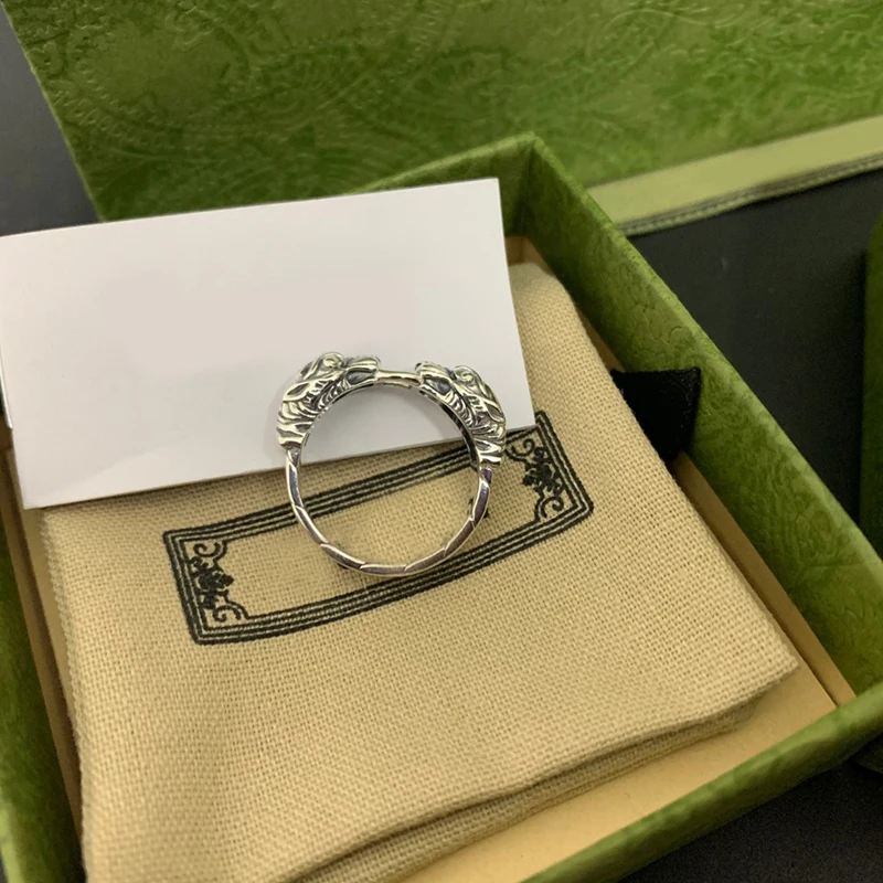 

Ag925 Sterling Silver New Interlocking Tiger Head Ring Bracelet Luxury Brand Couple Personality Trend Hip Hop Fashion Gift