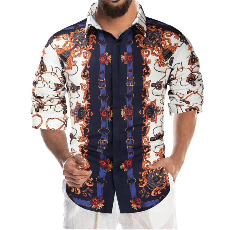 

Новинка осени 2021, модная Повседневная рубашка с длинным рукавом и 3d принтом в этническом стиле, женская тонкая универсальная мужская рубашк...