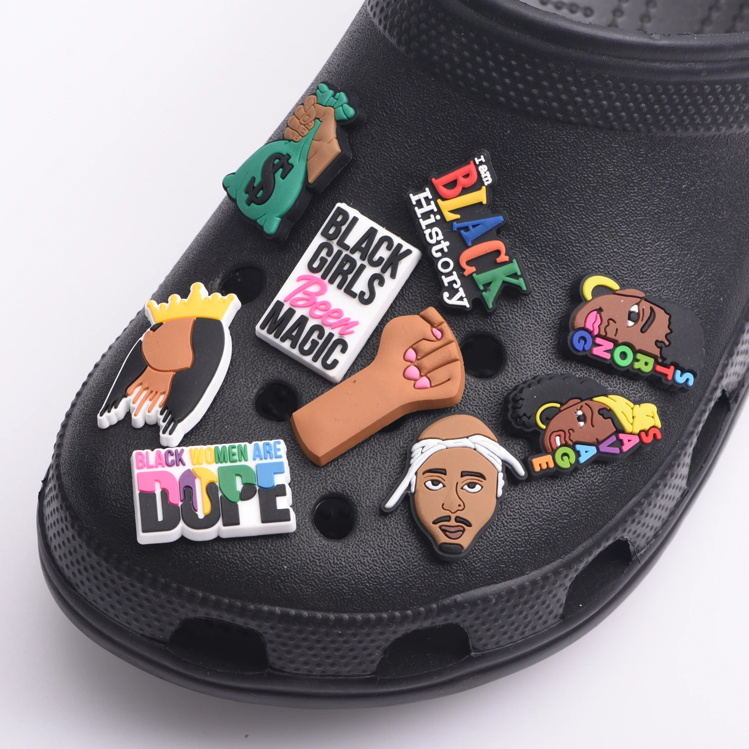 1 Pcs Black Girl Magic Croc Shoe Charms Accessories Decorations Clog Sandals PVC Black Lives Matter Charm Button BLM Girl Gift