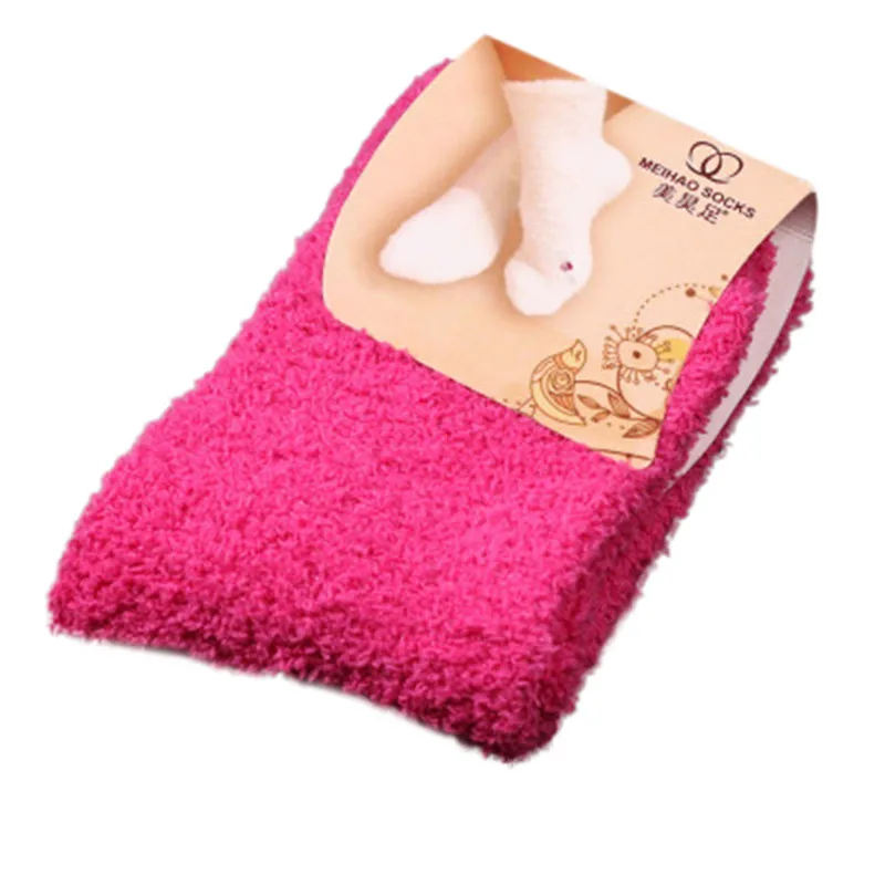 Hot Pink 1 пара домашние женские мягкие носки-тапочки для девочек коралловые бархатные пушистые теплые зимние однотонные толстые теплые носки повседневные носки для женщин - Цвет: Hot Pink
