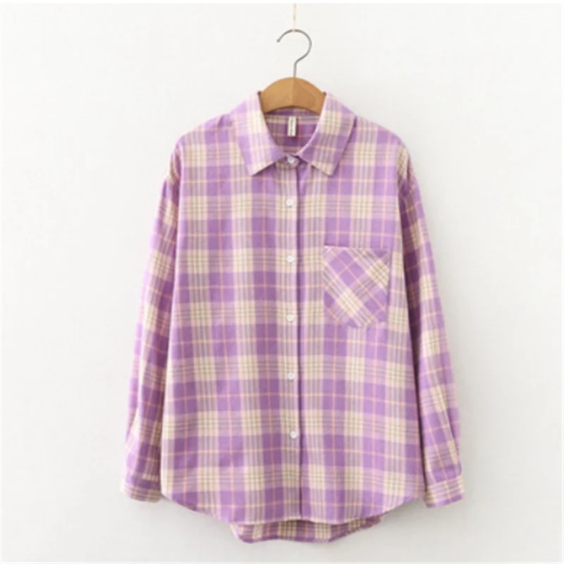 

Женская рубашка в клетку, Корейская рубашка с длинным рукавом и воротником, повседневная куртка в стиле ретро, 2021