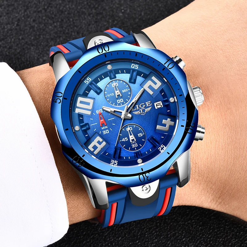 

2020 LIGE Fashion Mens Watches Top Brand Luxury Dial Clock Male Creative Silicone Waterproof Quartz Watch Men Sport Chronograph