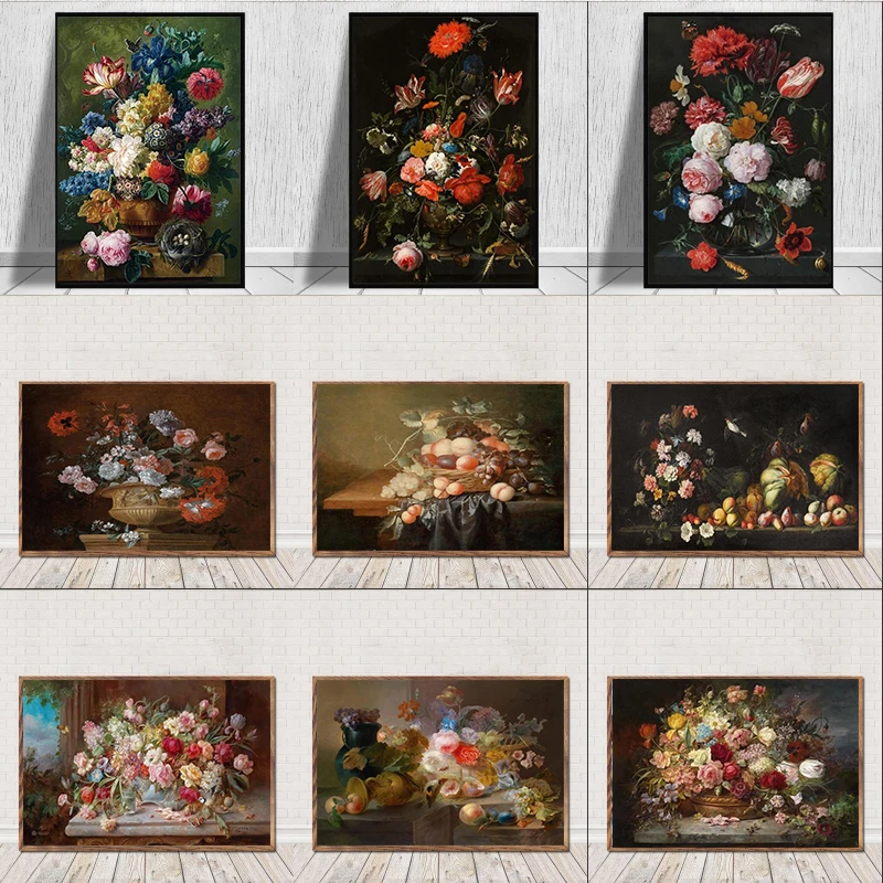 

Europe Vintage Canvas Painting Wall Decor Still Life With Flowers In A Glass Vase Nordic Art Poster And Prints Picture Cuadros