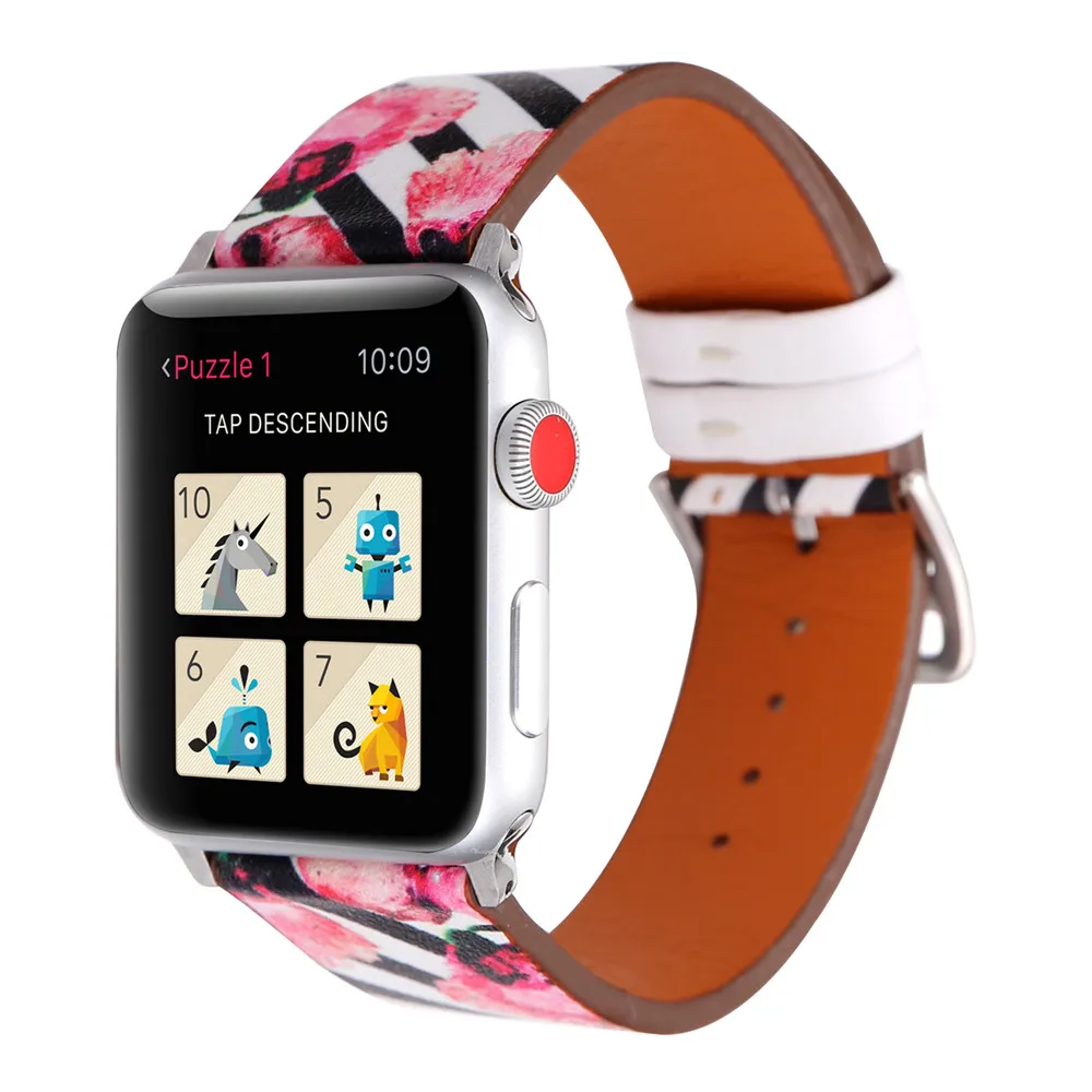 С цветочным принтом Кожаные Ремешки для наручных часов Apple Watch, версии 5/4/3/2/1 браслет полосы 44 мм 40 мм, 42 мм, 38 мм, версия для наручных часов iWatch, 4 аксессуары