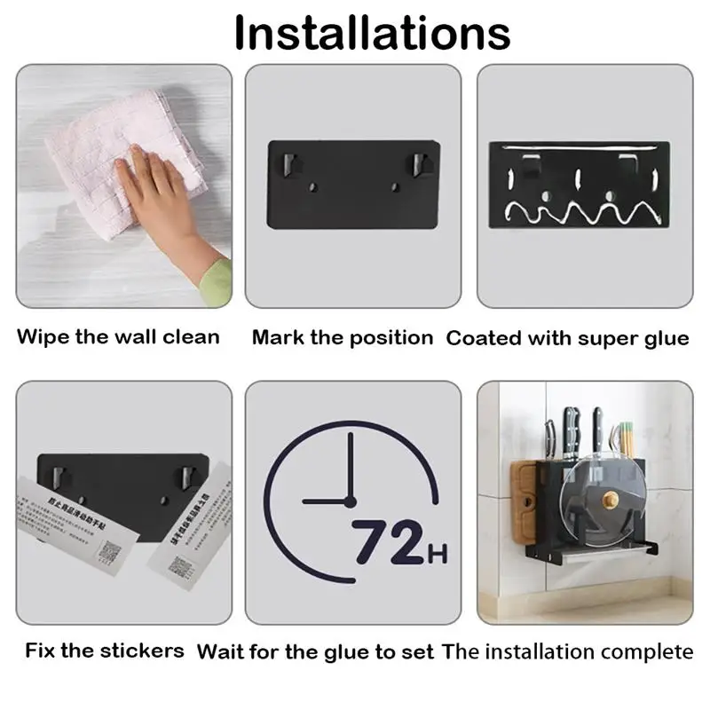 

Pot Lid Cover Rack Chopsticks Holder Heavy Duty Wall Mounted Knife Storage Shelf Organizer Multi-purpose Kitchen Tools