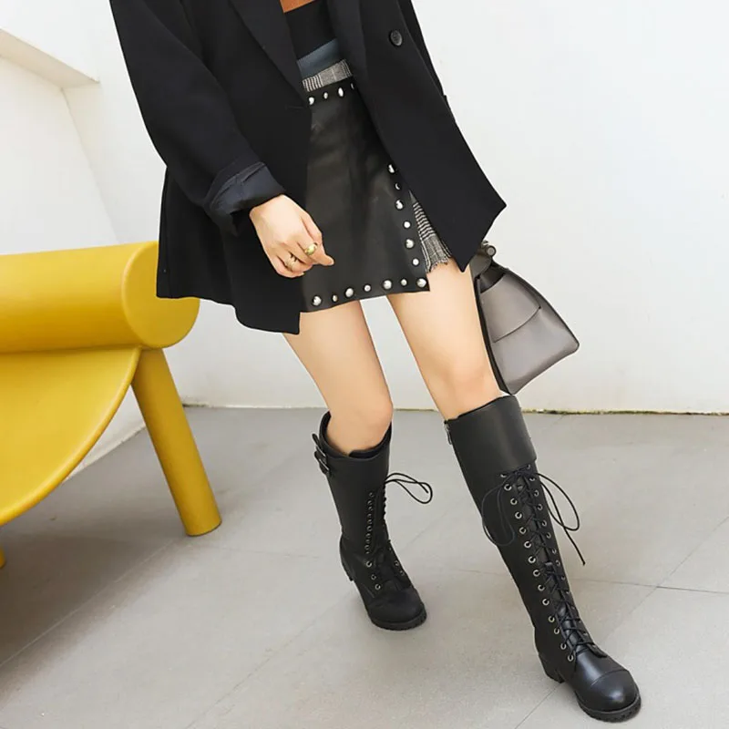 

Женские высокие кожаные ботинки челси, черные ботинки на молнии, на платформе, в готическом стиле, большие размеры 34-43, для осени и зимы