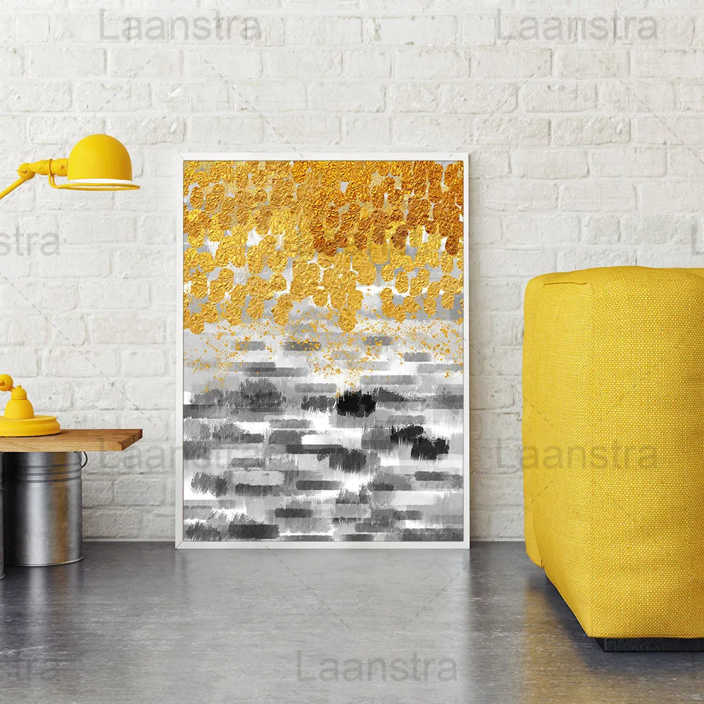 

Abstract Home Decoration Painting Black Gray Fuzzy Sense Color Block Living Room Wall Canvas Poster Golden Bedroom Stair Print