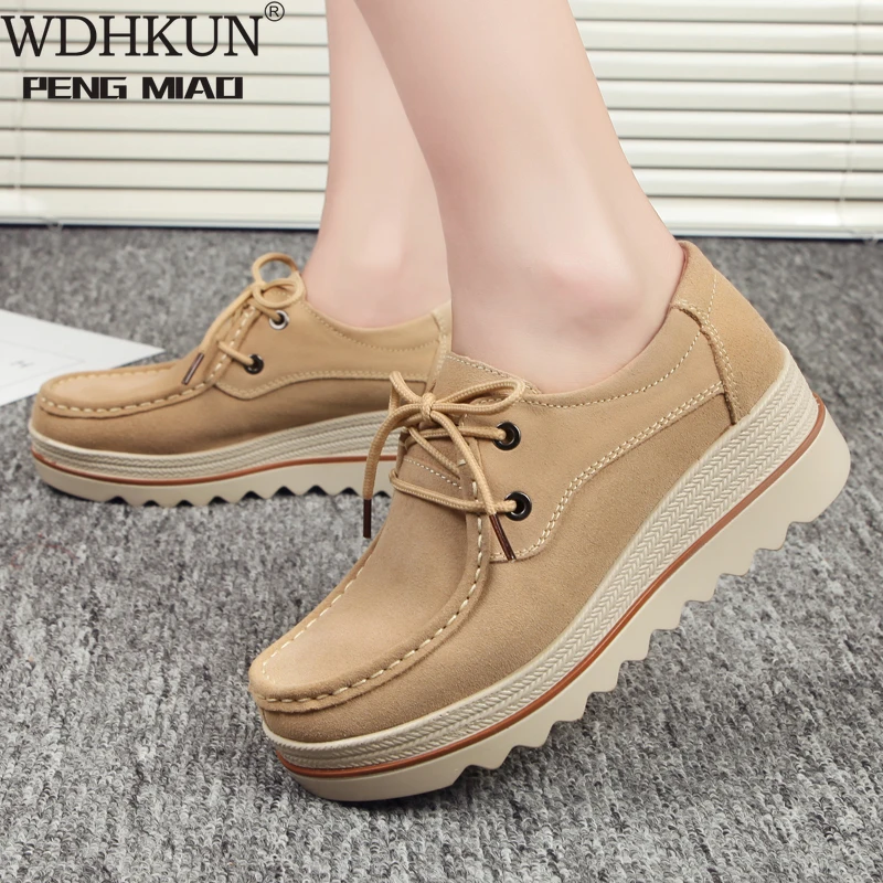 

Women's Shoes 2021 Spring Autumn Genuine Leather Platform Sneakers Slip on Casual Shoes Female Wedge Sneakers for Women