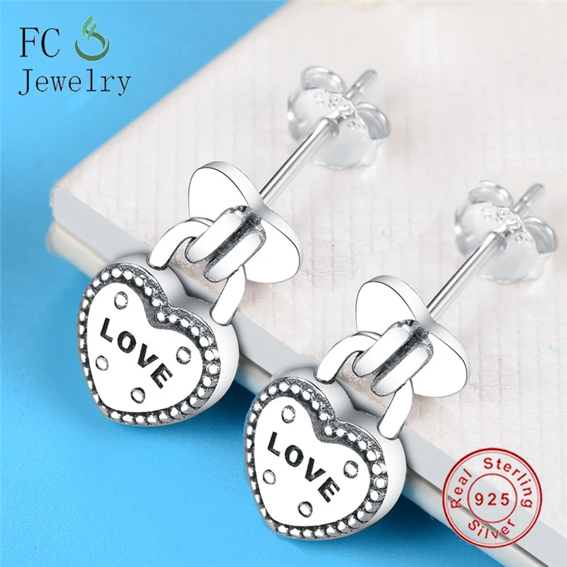 Модная модель в стиле любящее замки Подвесные серьги гвоздики 100% 925 серебро