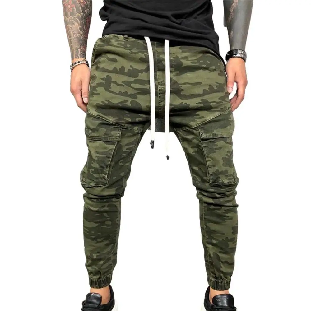 

Camouflage Printed Jeans Men Plus Size Drawstring Denim Pants Leggings