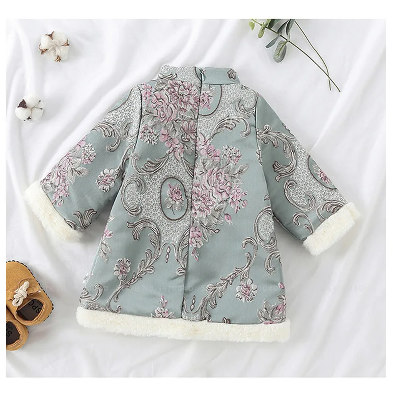 Детское платье Ципао в стиле ретро для девочек зимнее бархатное принцессы с