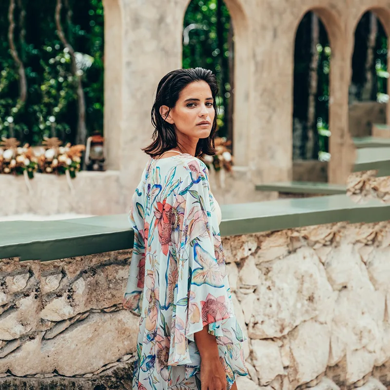 Накидка с рукавами летучая мышь и цветочным принтом для женщин Новинка лета 2022