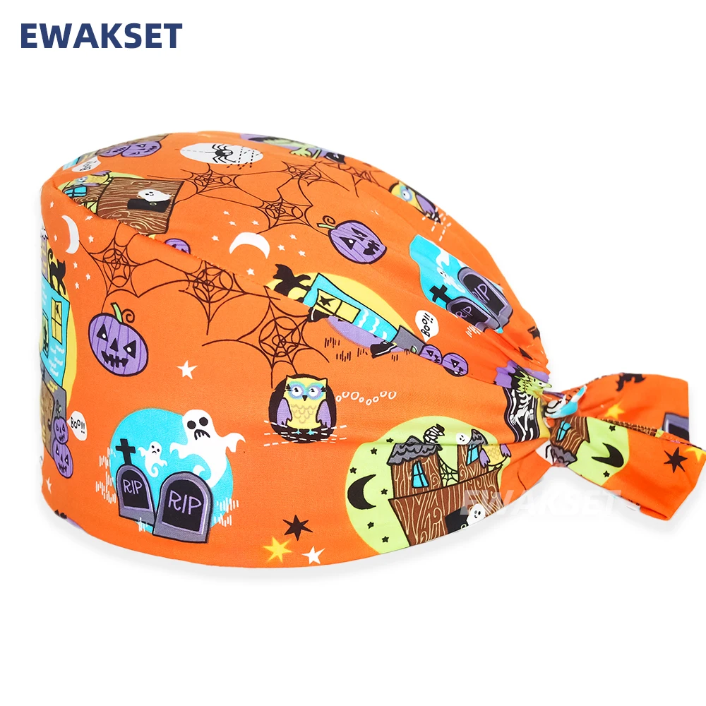 Шапочка для Хэллоуина регулируемая хлопковая с принтом салона красоты хирурга