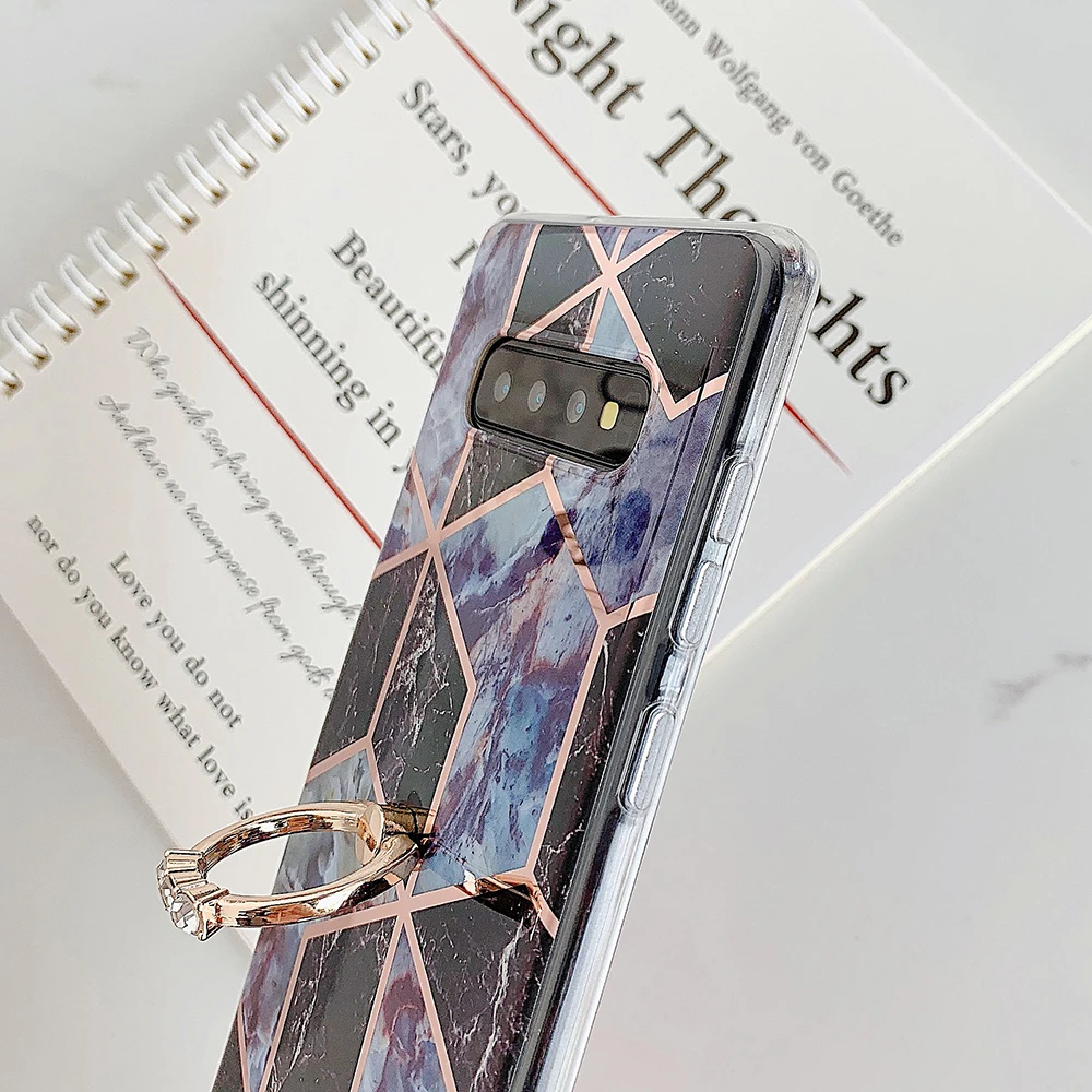 Geometric Marble Phone Case With Finger Ring For Samsung A50 A70 A51 A71 S20 Plus S8 S9 S10 Soft IMD Back Cover | Мобильные телефоны