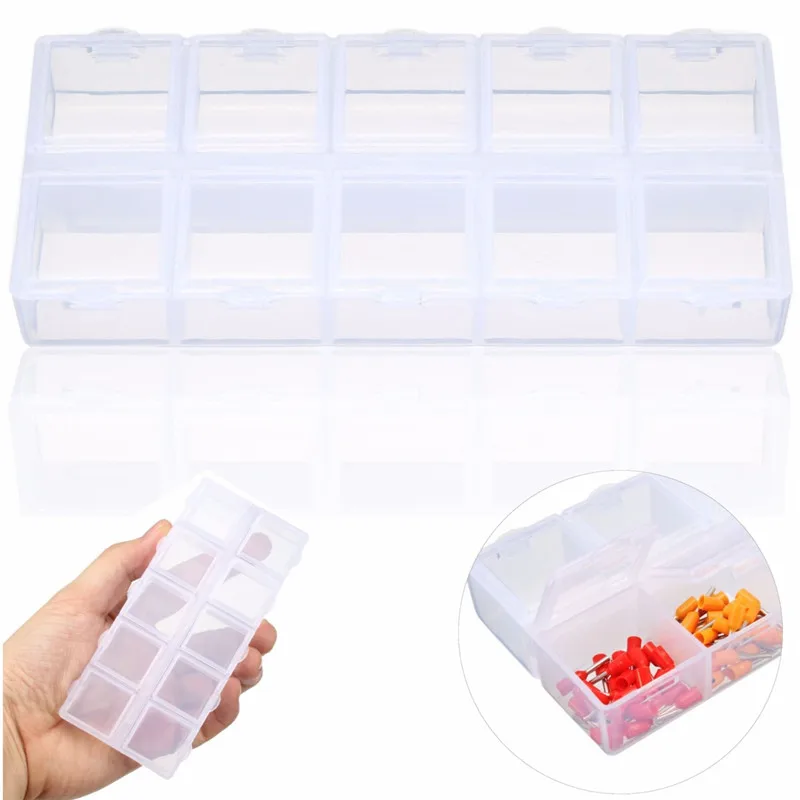 

Double Sides 10 Slots Compartment Plastic Jewelry Storage Box Clear Tool Case Plastic Box Pills Drugs Container