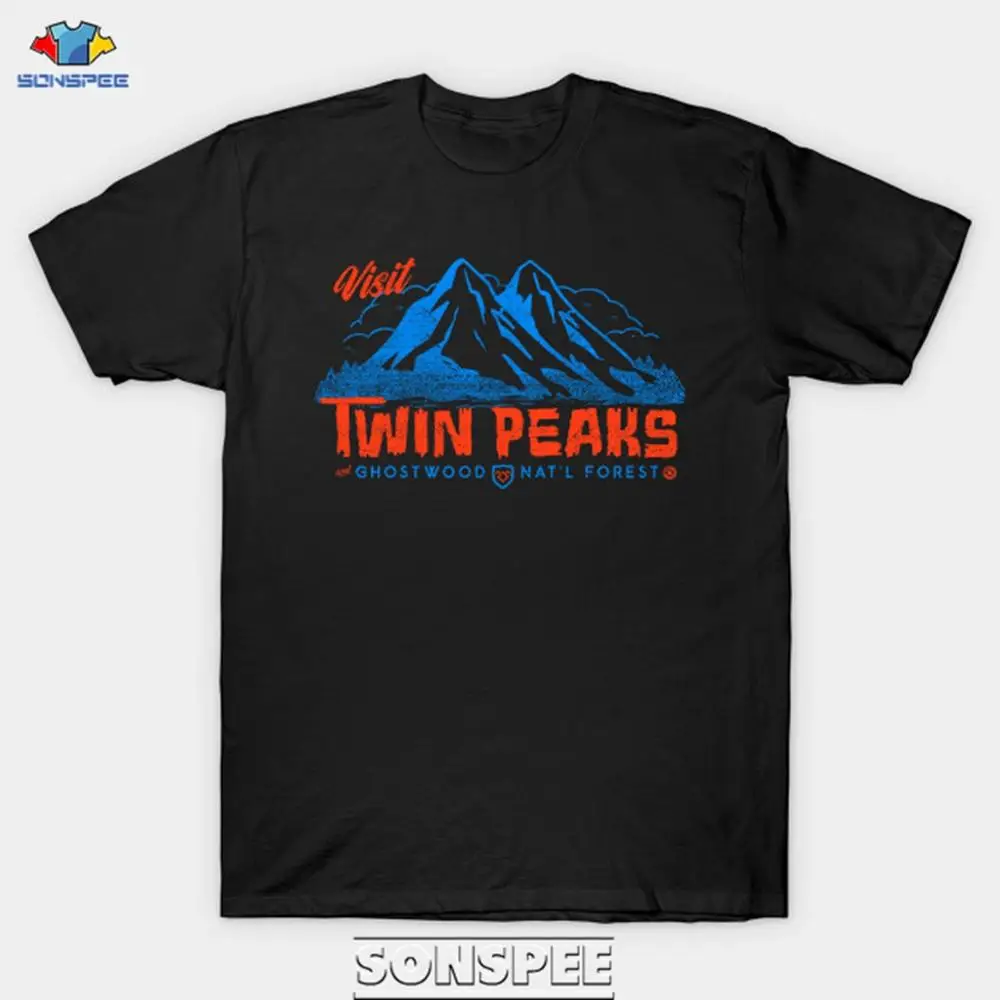 Мужская футболка с принтом SONSPEE Twin Peaks черная Повседневная Винтажная коротким