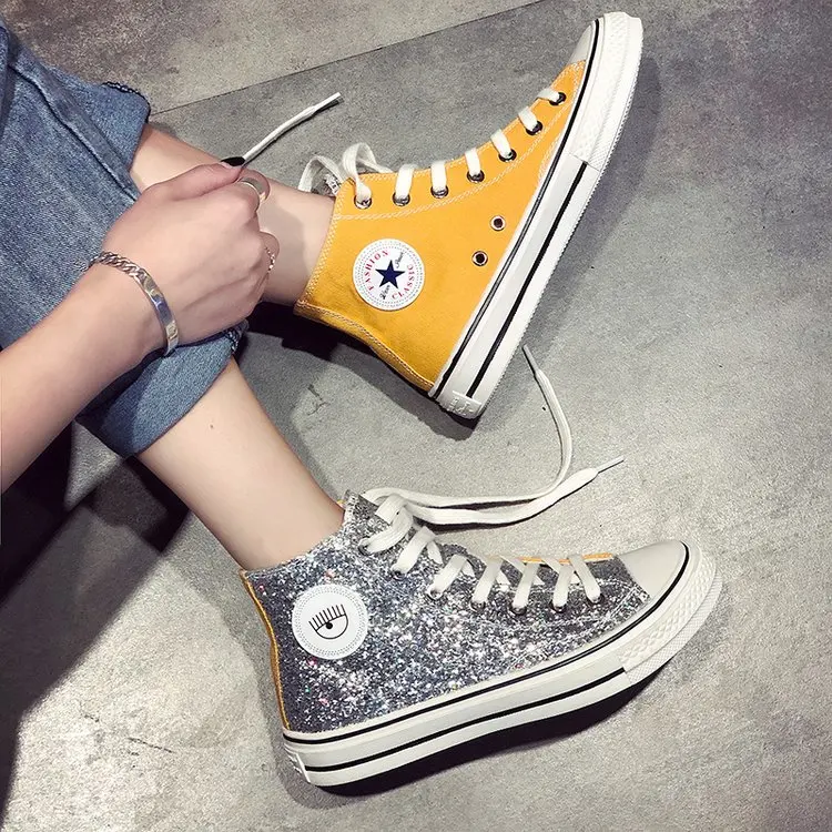 Женские Модные холщовые шнурки на шнуровке; Zapatillas; прогулочные женские туфли на плоской подошве; повседневные туфли с блестками; C125