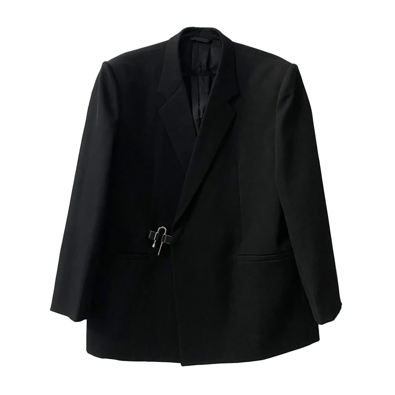

DEAT 2021 New Autumn And Winter Fashion Casual Long Sleeveblack Loose Notched Loose Suit Jacket Blazer Coat Women SL561