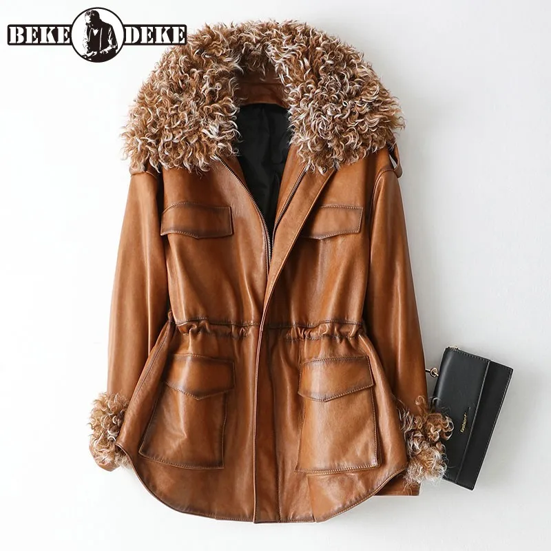 Элегантный женский зимний теплый пуховик с меховым воротником Женская куртка из