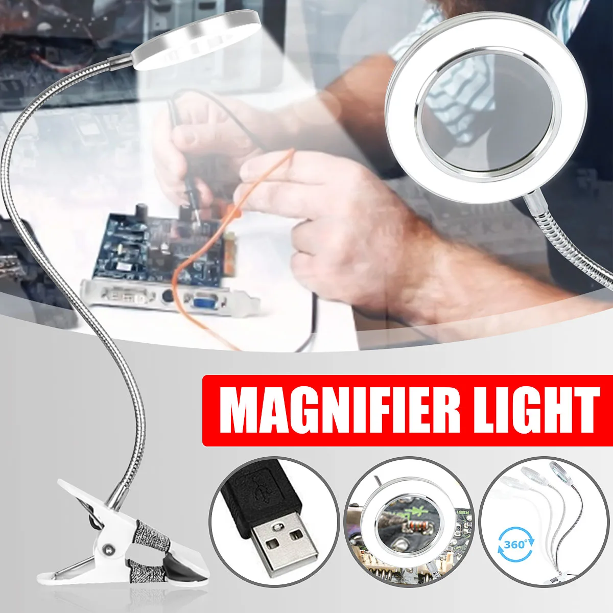 Многофункциональная Настольная лампа с увеличительным стеклом зажимом Защита