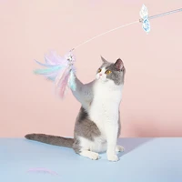 dreamy feather funny cat stick bell elastic teeth resistant cat toy exquisite funny cat toys with colorful feathers for pets cat
