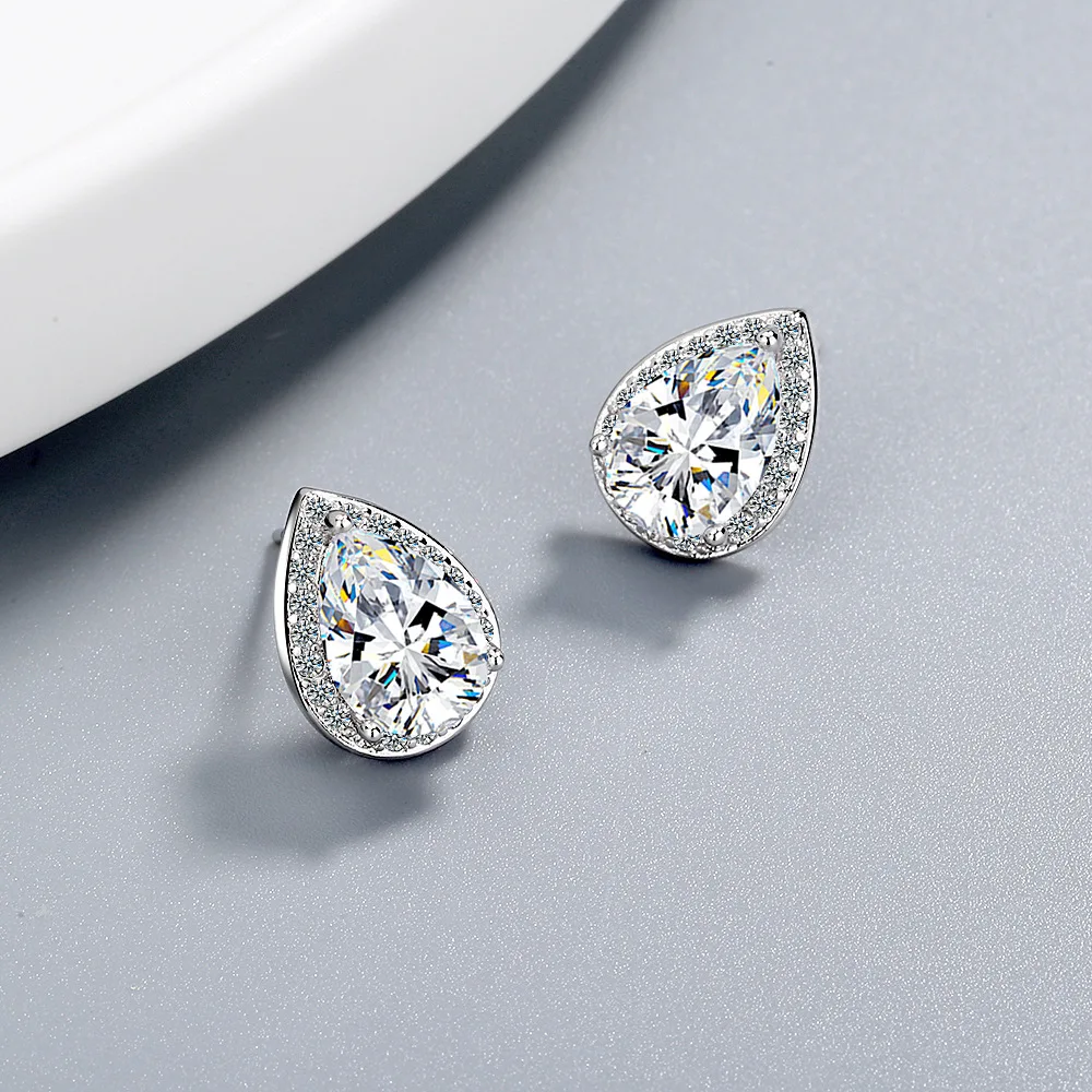 

925 Sterling Silver Water Drop Zircon Ear Wedding Stud Earrings For Women Gifts Jewelry Wholesale