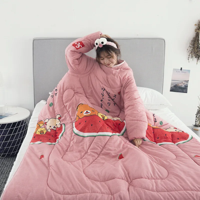 Зимнее ленивое одеяло с рукавами зимнее домашнее постельное белье принтом