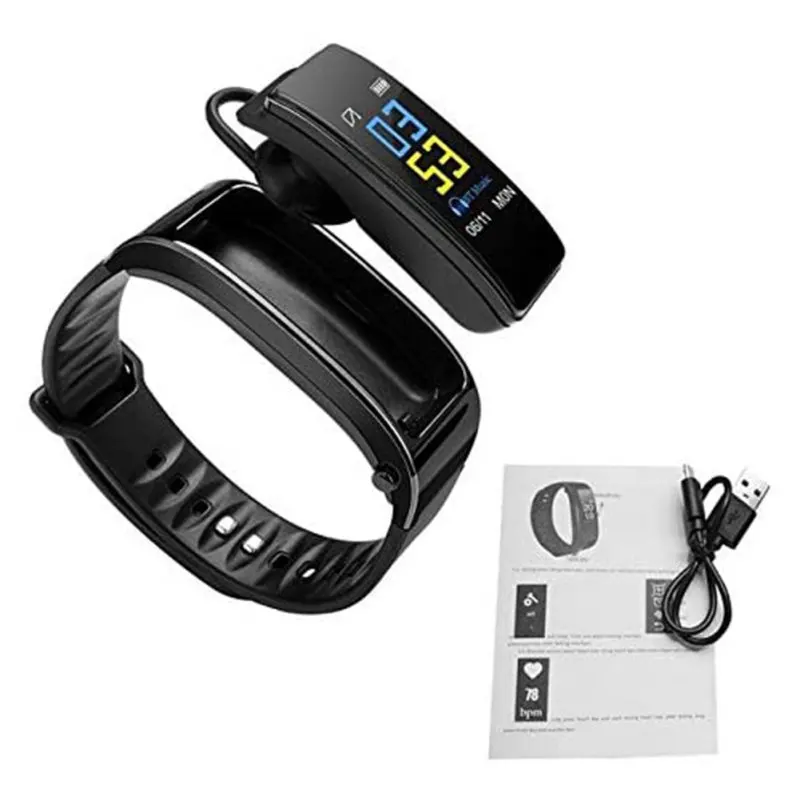 

Eshowee 2 in 1 Smart Band Bluetooth Earphones Fitness Tracker Heart Rate Step Counte Smart Bracelet