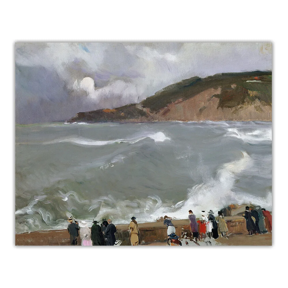 

Holover Canvas Oil Painting Joaquin Sorolla"Breakwater, San Sebastian"Naturalism Aesthetic Poster Backdrop Home Room Decoration