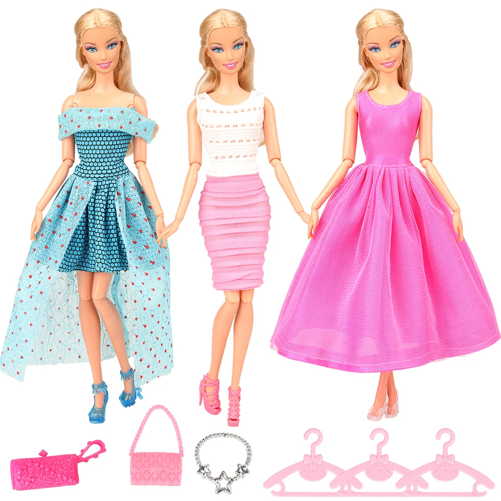 Новинка лидер продаж 13 товаров для кукол = 3 платья + 10 аксессуаров искусственная