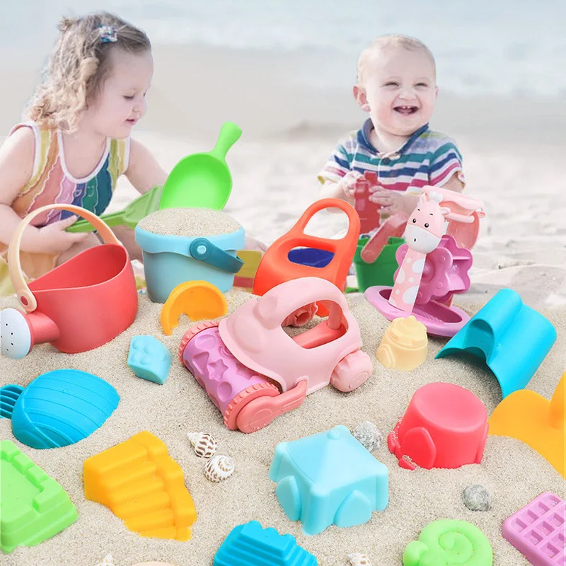 

17PCS Summer Baby Beach Game Toy Silicone Soft Sand Beach Set Sand Bucket Shovel Sand Dredger Water For Boys And Girls Toys NEW