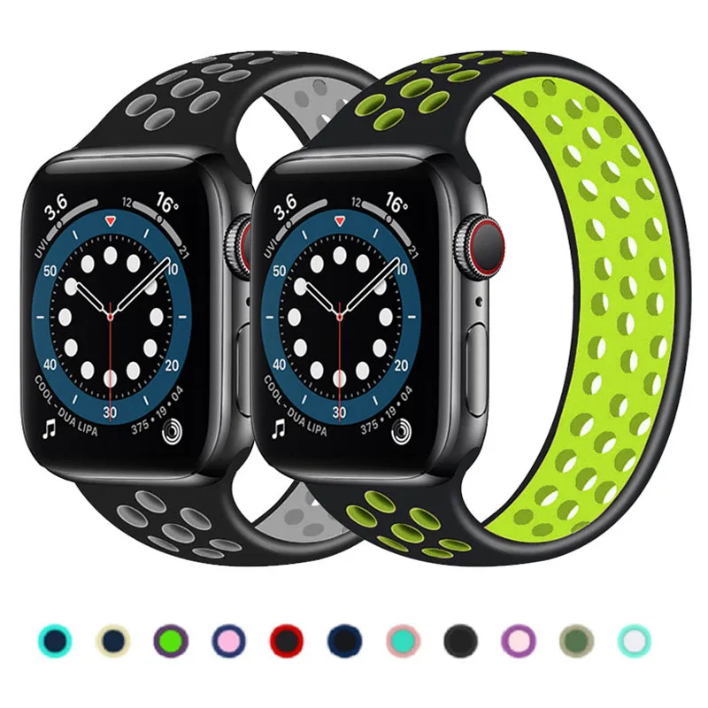 

Silicone Strap For Apple Watch band 44mm 40mm 38mm 42mm 40 42 44 mmBreathable wrist belt Sport bracelet iWatch series 4 3 5 6 SE