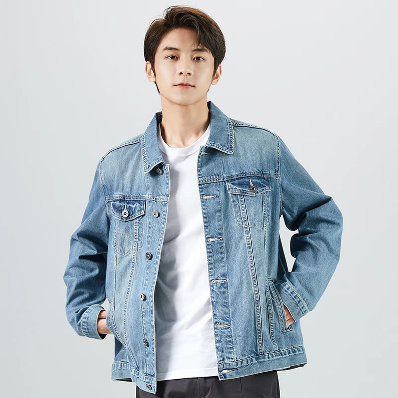 

Men's denim jacket 2021 Spring and Autumn New Fashion high quality cotton denim jacket men Navy blue Blue black Nostalgic blue
