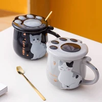 cute cat coffee ceramic cup with cats paw cover afternoon tea cup drinking cup lovely breakfast milk mug with lid couple goblet