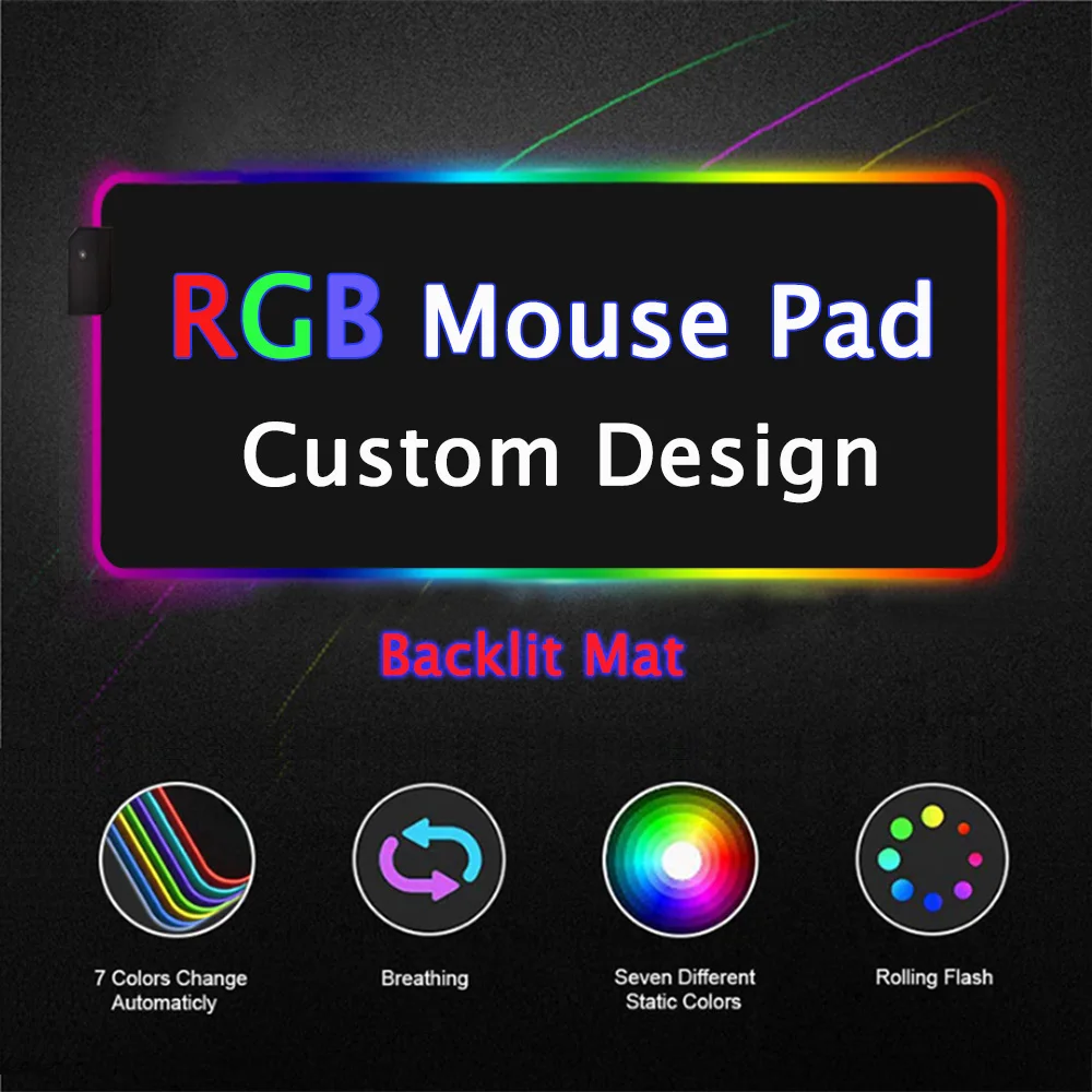 

DIY Custom Design RGB Mousepad Multi-size Personality LED Game Accessories Computer Keyboard Carpet Pad Notebook Gamer Desk Mat