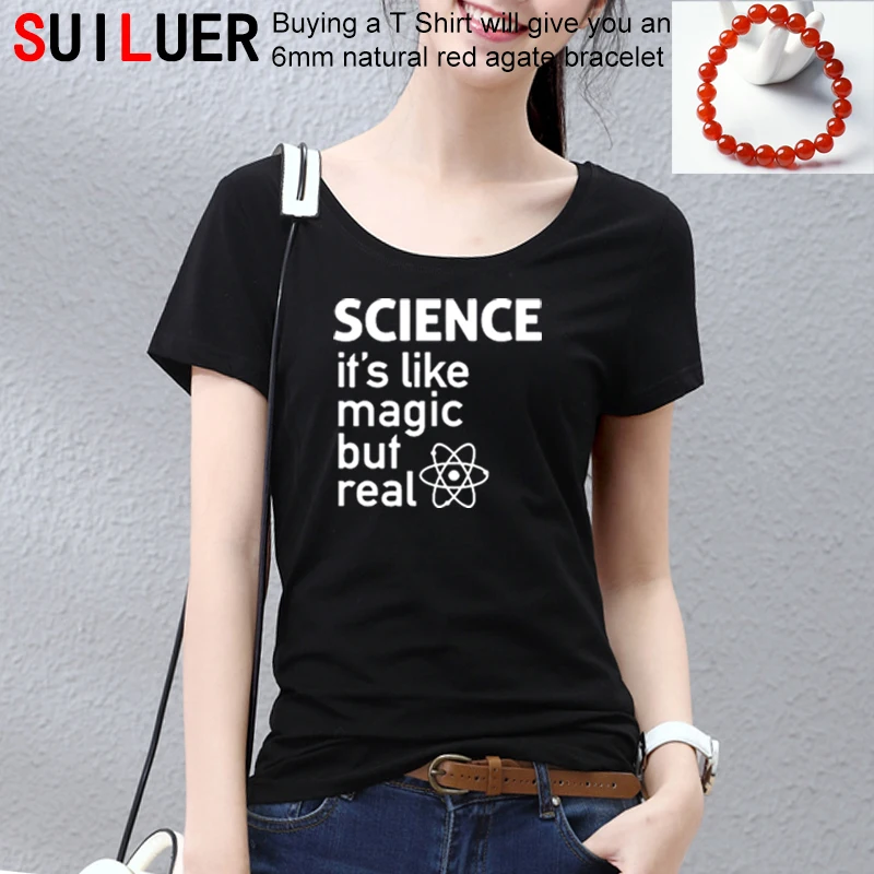 

Science Like A Magic But Real T shirt Women Slim Fit Cotton Black Short Sleeve Tee Male Geek Tops T Shirts SL-29-440