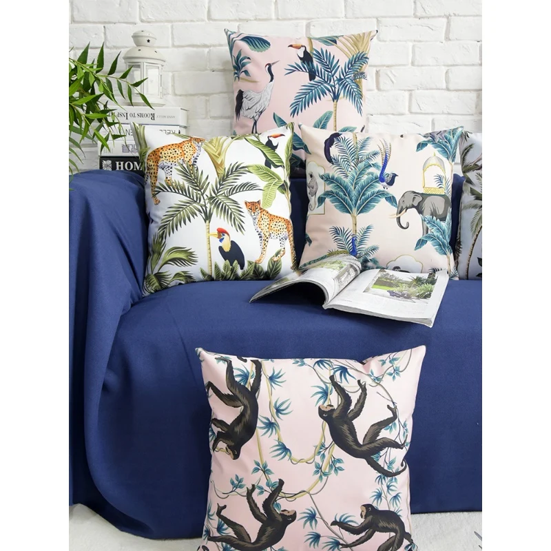 Чехол для подушки DUNXDECO декоративный с изображением леса джунглей обезьяны слона