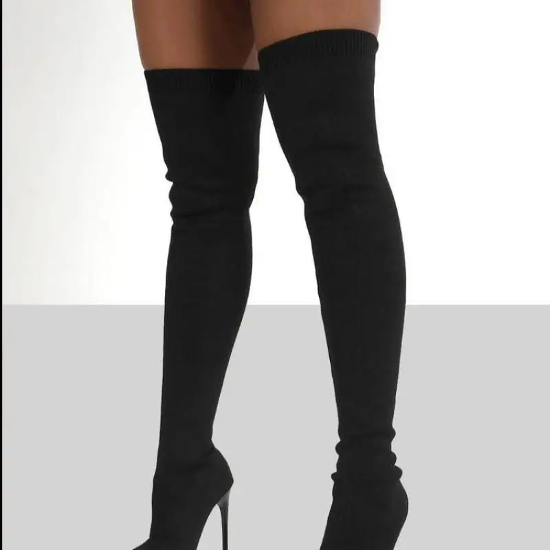 

2021 Thigh High Boots Over The Knee Stretch Stretch Boots Ladies Sexy Knee High Heels Socks Boots New