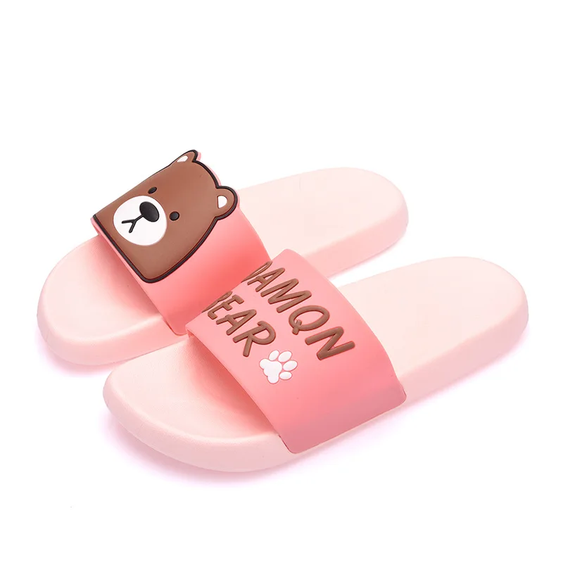 Bear Pink Летние домашние тапочки для девочек и мальчиков; детская пляжная обувь с единорогом и медведем; нескользящие Вьетнамки для ванной комнаты; шлепанцы для плавания - Цвет: Bear Pink