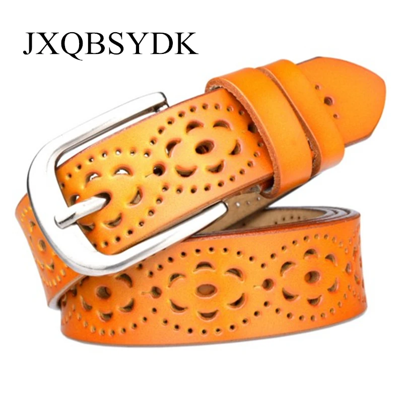 

JXQBSYDK Women Belts Fashion Hollow Pattern Belts Solid Color High Quality Leather Belts