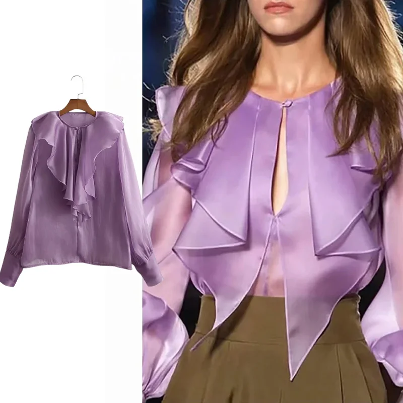 

Блузка Женская Блестящая с оборками, двухслойная, на осень