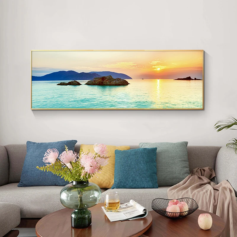 

Natural Could Stone Sea Sunset Landscape Posters and Prints Canvas Painting Scandinavian Wall Art Picture for Living Room