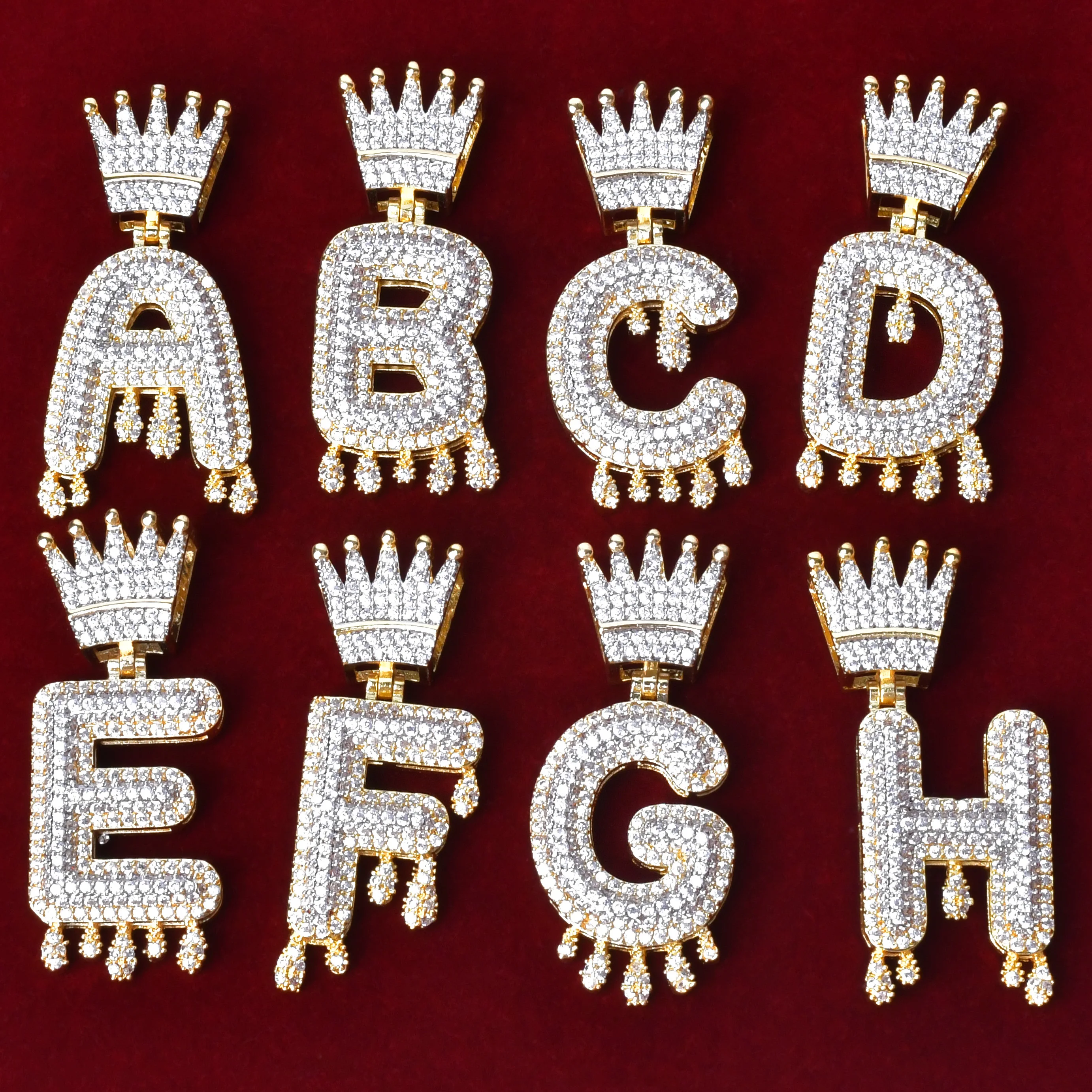 

Initial Crown Drip Bubble Letter Pendant For Women Double Color With Tennis Chain Zirconia Hip Hop Rock Street Jewelry