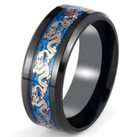 8mm stylish men stainless steel ring classic carbon fiber dragon inlay ring for men anniversary jewelry wedding jewelry