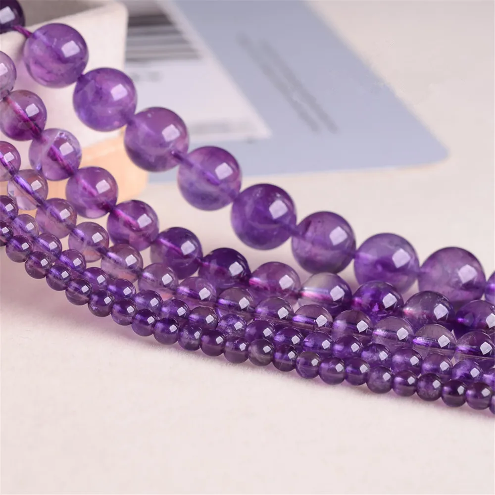 

Grade A Natural Uruguay Amethyst Beads 4mm-12mm NOT Dyed Smooth Polished Round 15 Inch Strand ZJ02
