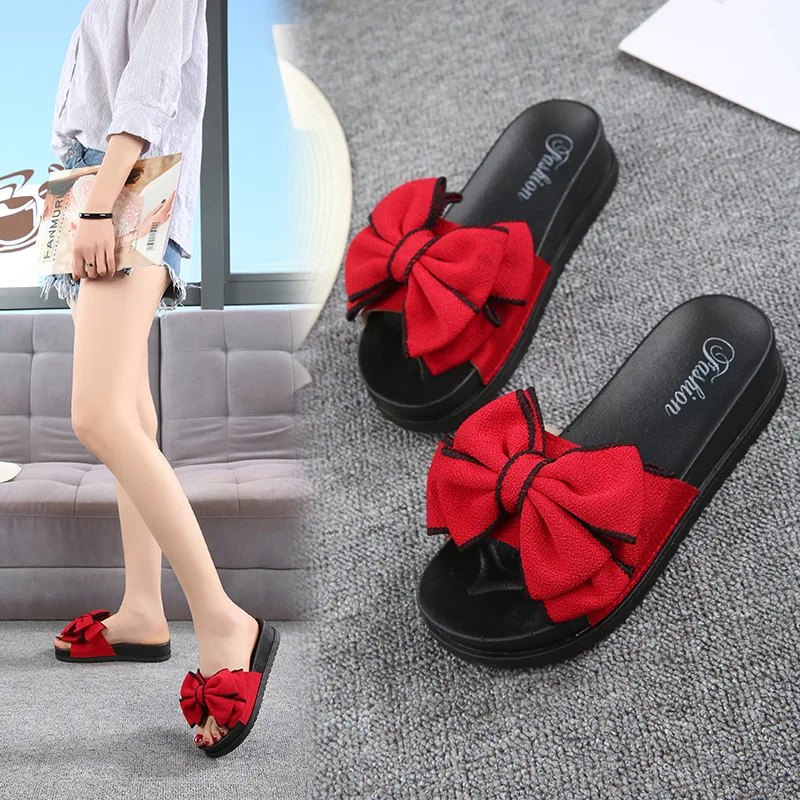 

4cm High Heel Women's Slippers Women's Summer Wear Korean Thick-soled Fashion High School Heel Wedges New Butterfly Slippers